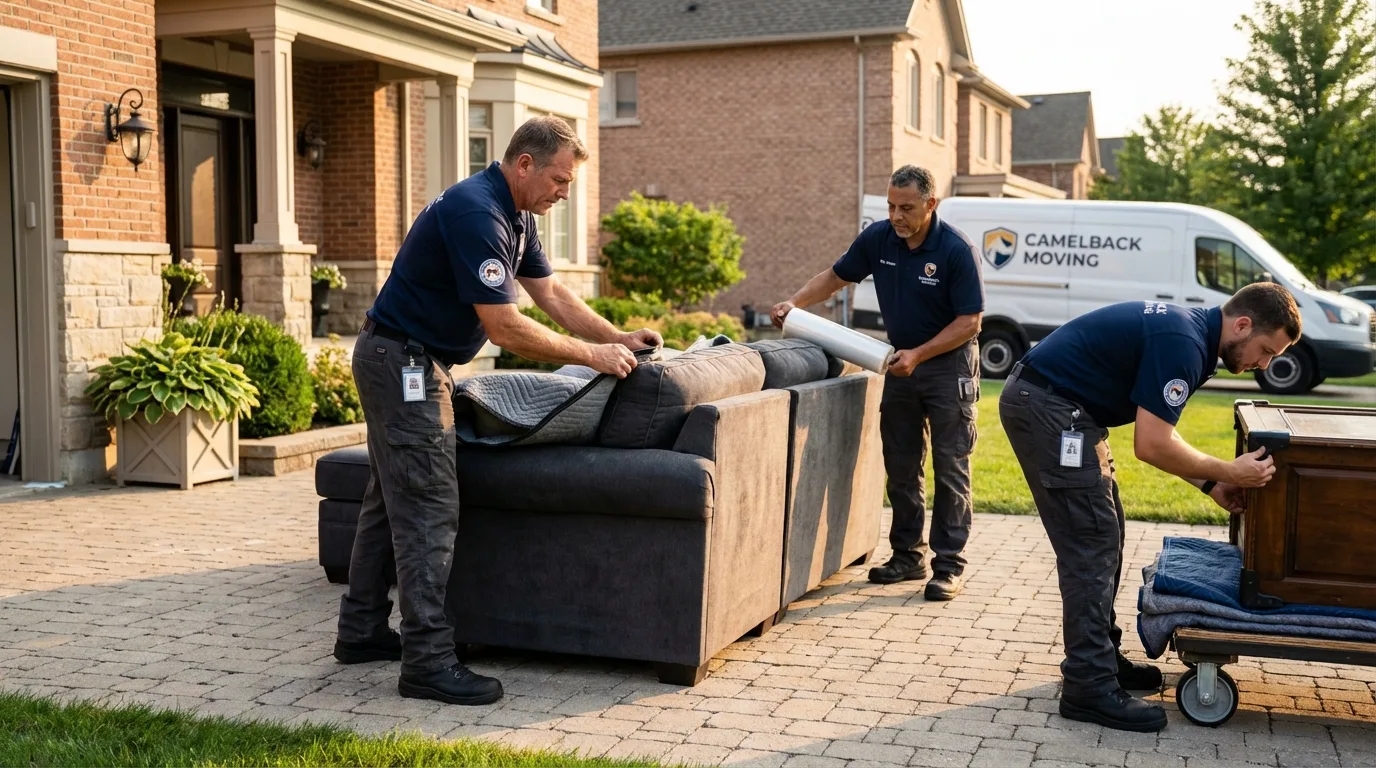 Large estate moving crew wrapping furniture in Brighton, IL