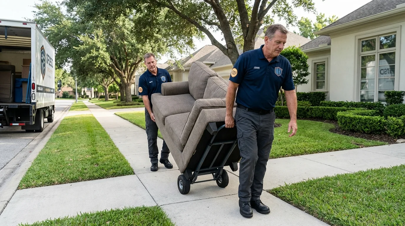 Local residential moving crew loading furniture in Brighton, IL
